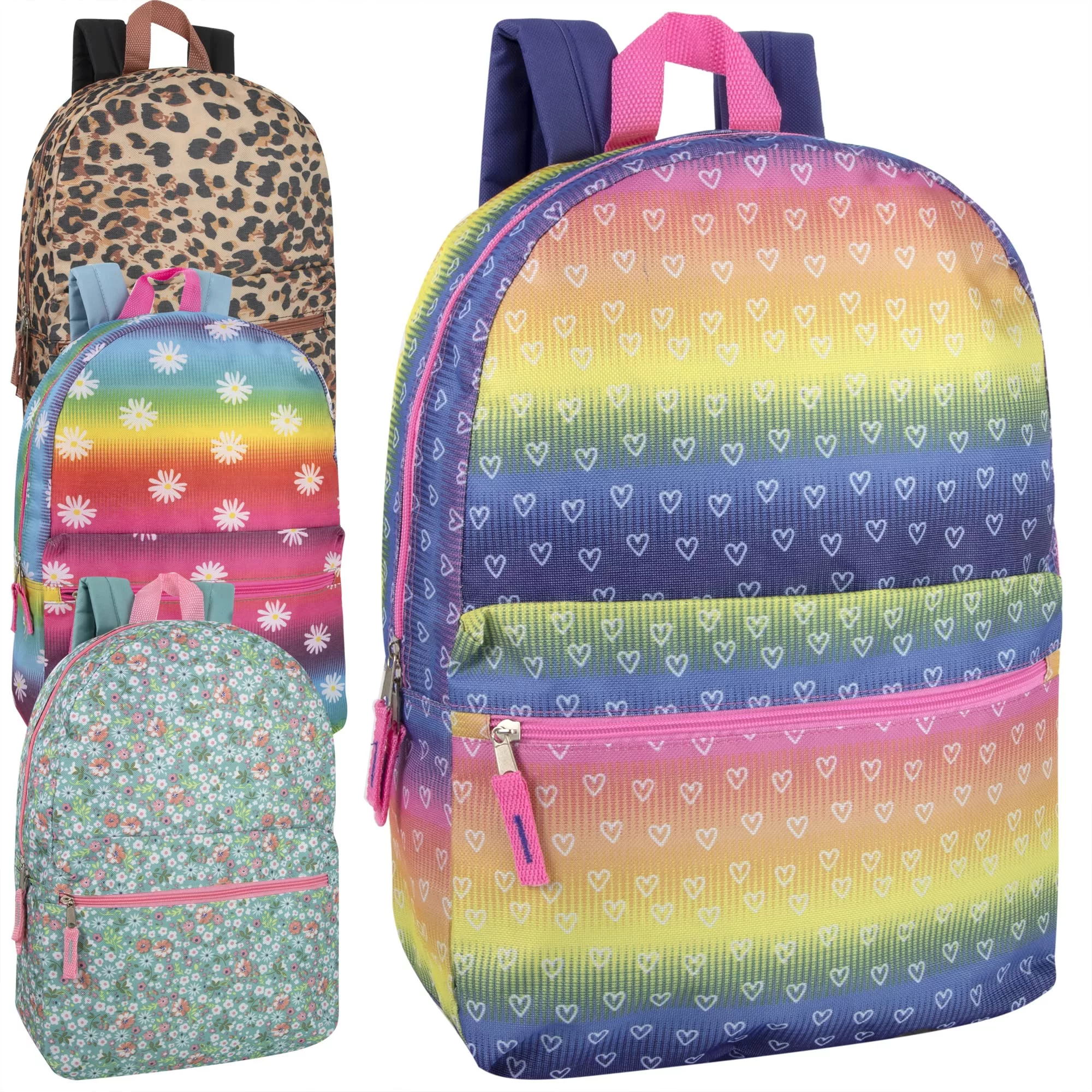 Trailmaker, 24 Pack of Wholesale 17 inch Printed Bulk Backpacks For Kids - Groovy Girls Pack