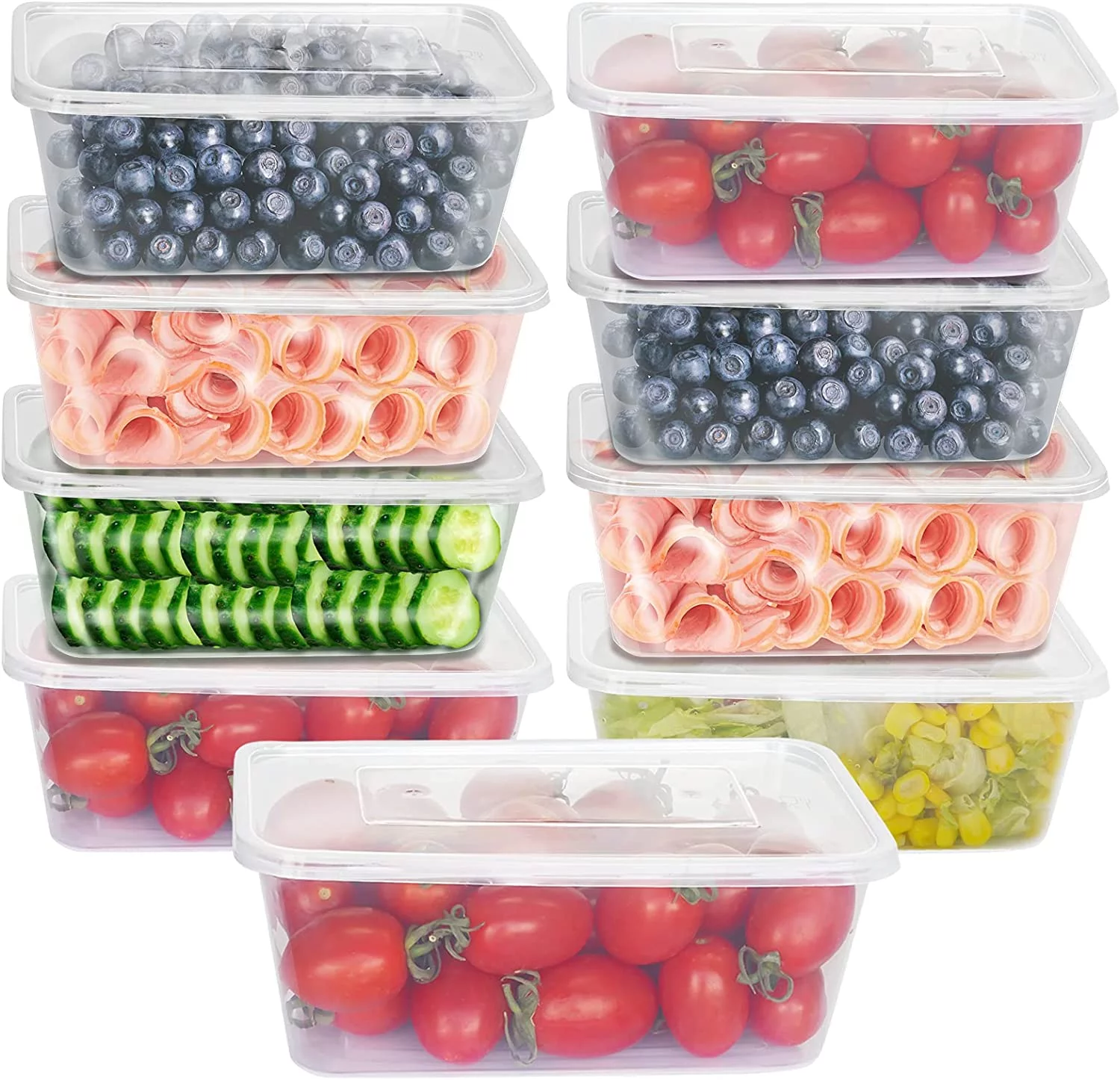 Ganfaner 32oz 50 sets Clear Plastic Food Storage Containers w/ Lid, Portion Control Disposable Meal Prep Container Box To Go, Microwave Freezer Safe, BPA Free