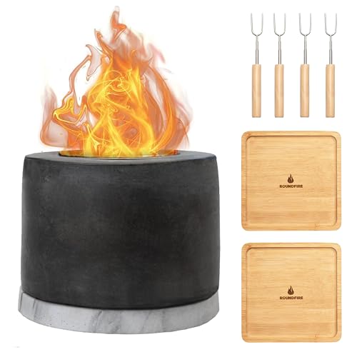 Roundfire Tabletop Fire Pit (1 Pack - with Smores Kit) Ethanol Table Top Fire Pit