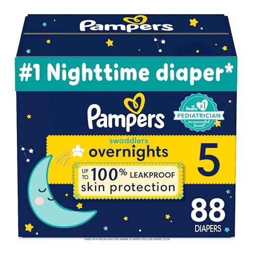 Pampers Swaddlers Overnights Diapers - Size 5, 88 Count, Disposable Baby Diapers, Night Time Skin Protection