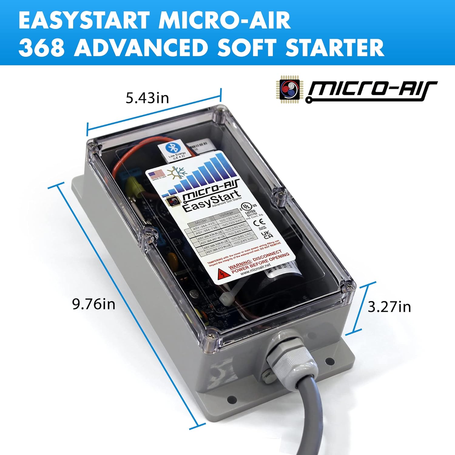 NEW BLUETOOTH MicroAir EasyStart 368 Soft Start Home Commercial (ASY-368-X48 BlueTooth), Air Conditioner Soft Start Works with Generator, Start Air Conditioners at Less Power, Home & Commercial Use