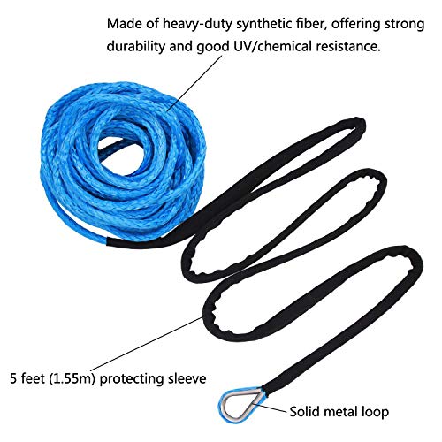 Ucreative 1/4 Inch x 50 Feet 10,000LBs Synthetic Winch Line Cable Rope with Black Protecing Sleeve for ATV UTV (Blue)
