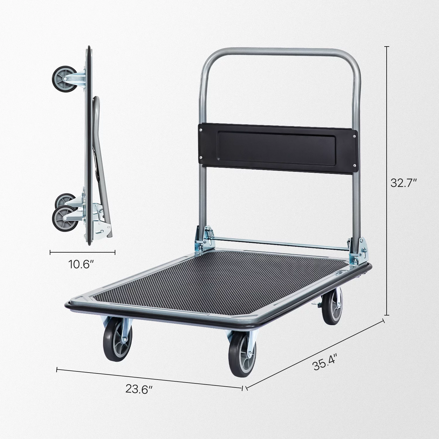 Monibloom 661 lb Capacity Heavy Duty Platform Hand Truck, with 360 Degree Swivel Wheels Rolling Cart, Black/Grey