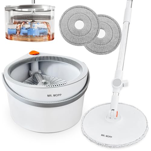 MR MOPP Spin Mop and Bucket Set - 360-Degree Swivel Microfiber Mop Head, Wringer, Washable Pads - Dirty Water Separation - Home and Kitchen Cleaning Tools for Hardwood, Tile & Multi-Surface Floors