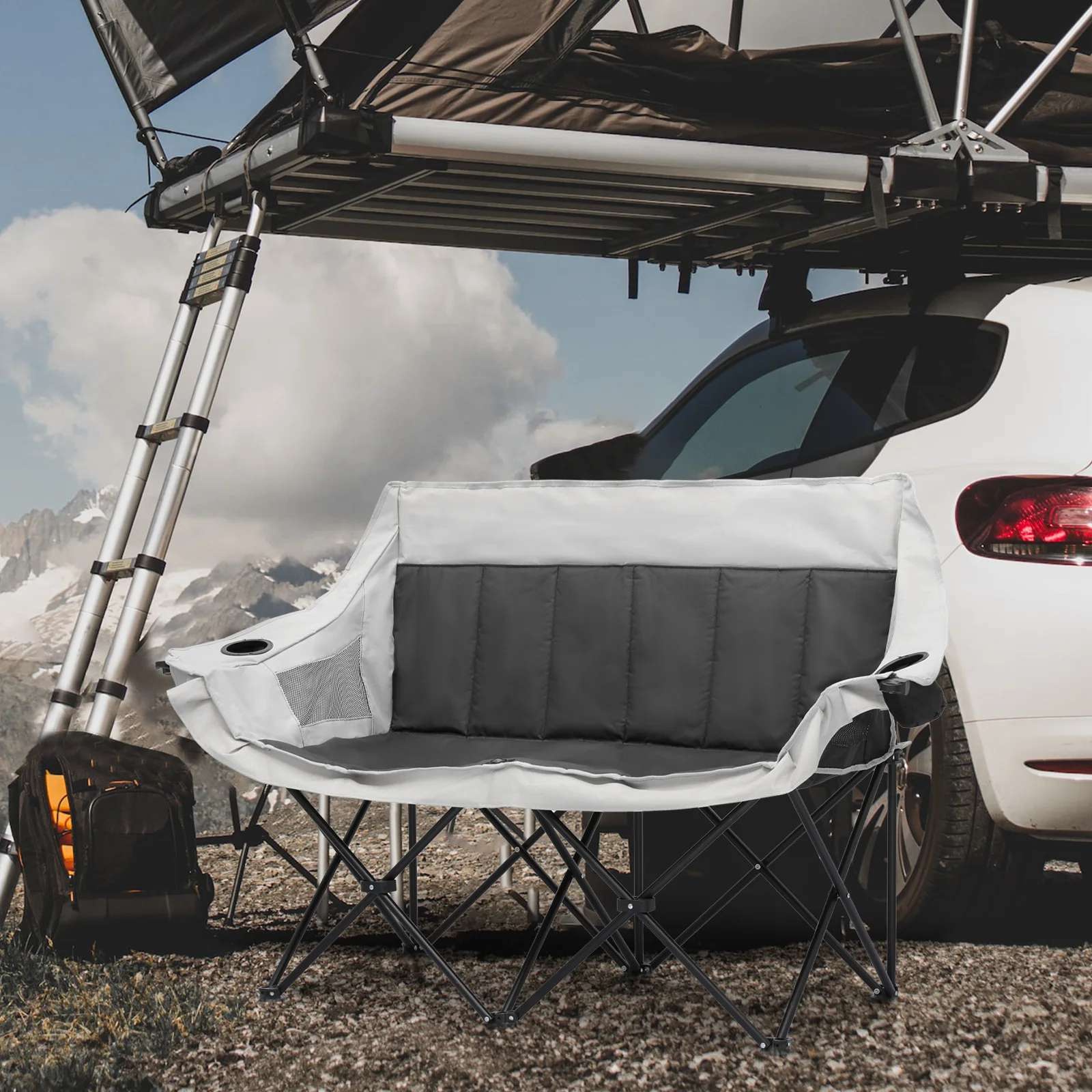 Magshion Portable Loveseat Camping Chair, 2 Person Outdoor Foldable Camping Sofa Chair with Carry Bag, for Outdoor Patio Lawn, Black