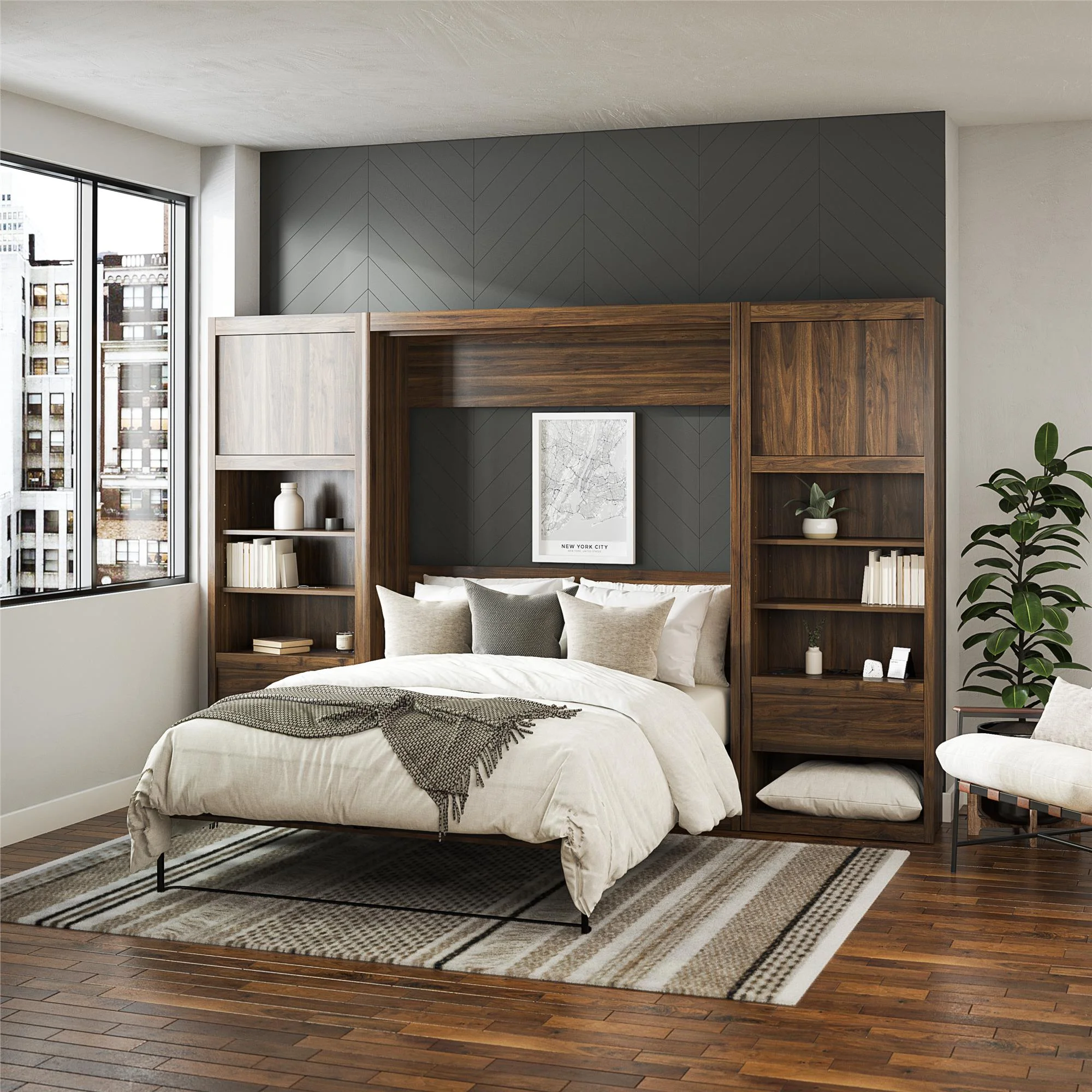 Signature Sleep Single Side Cabinet for Murphy Wall Beds in Walnut