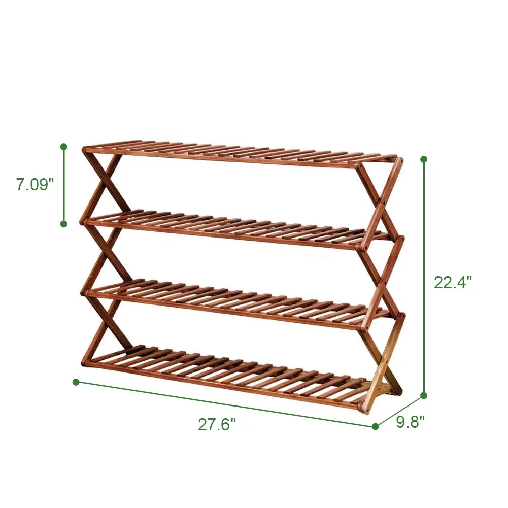FIUION Bamboo Folding Shoe Rack 4-Tier 12-16 Pairs Multifunctional Free Standing Shoe Shelf Storage Organizer Without Assembly, Entryway Hallway Closet Living Room Organizer