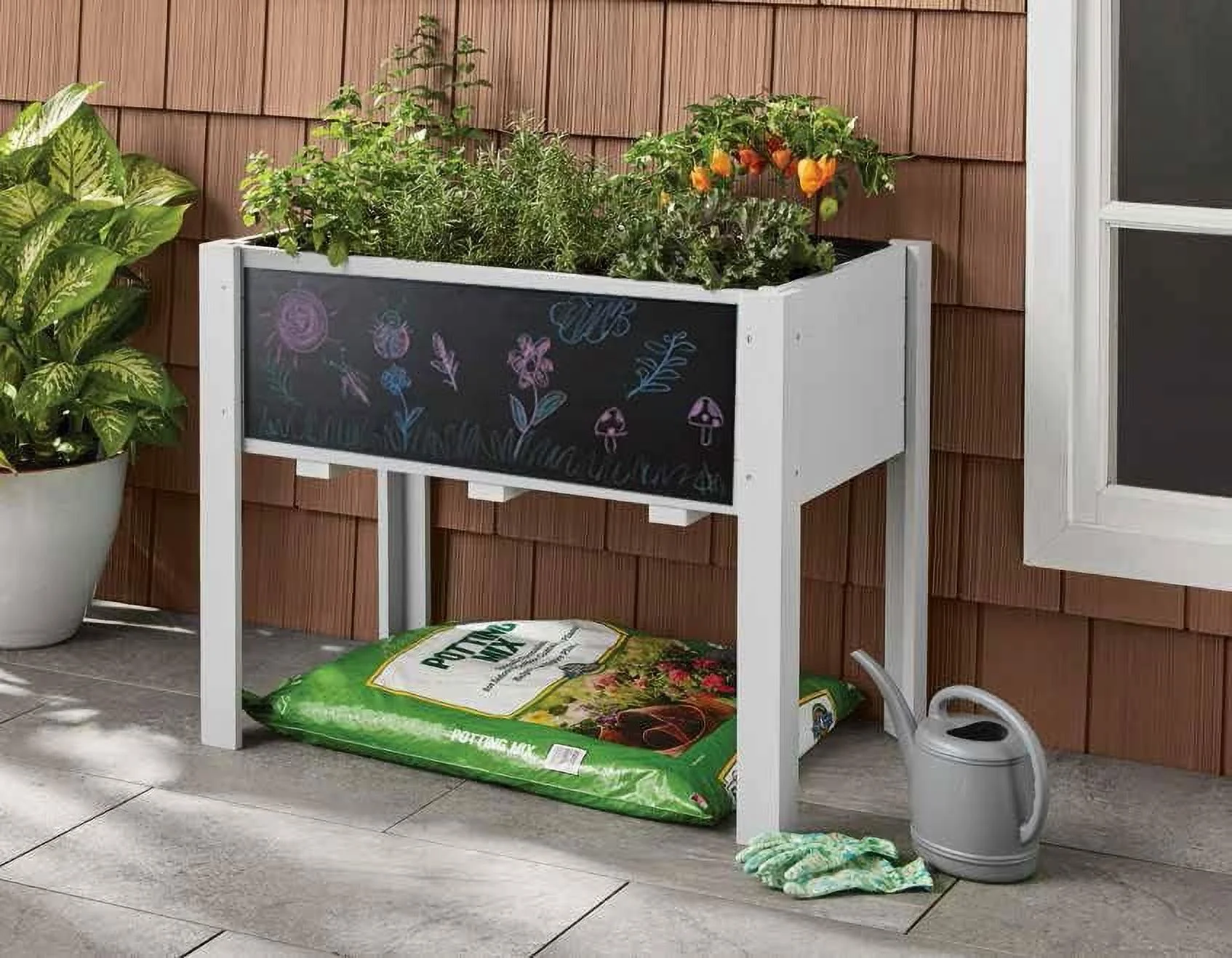 Kids Raised Garden Bed, 30 x 24 x 18 Inch Wooden Elevated Raised Garden Bed for Kids Outdoor Raised Planter Box for Vegetables Grass Lawn Yard, Light Grey