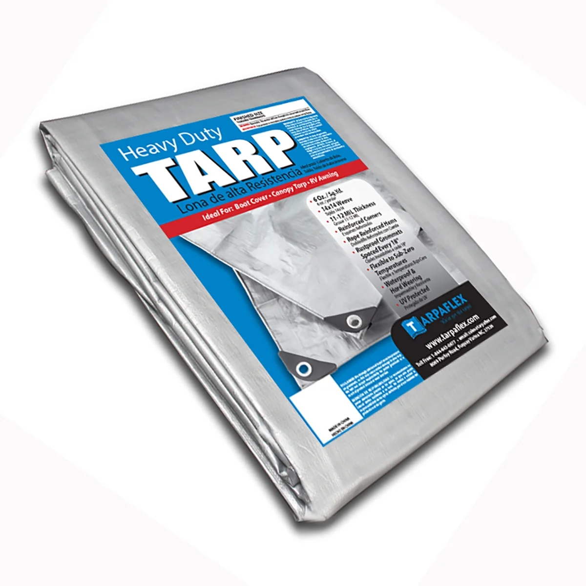 King Canopy Heavy Duty Polyethylene Tarp, 18’ x 24’, 6 oz. (11-12 mil), 14 x 14 Weave, Multi-Function, Rope Reinforced hems, Aluminum Grommets with Reinforced Corners, Silver