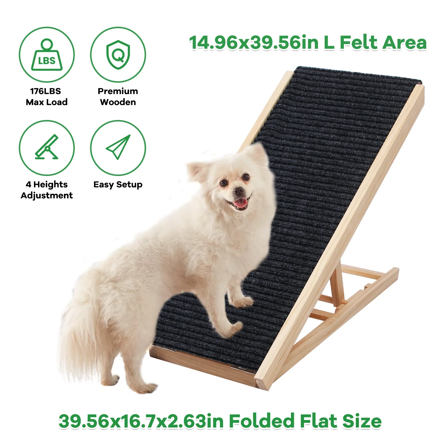 Dog Ramp for Bed Extra Wide, Wooden Pet Ramp for Small Dogs Cats to Get on Couch Car, Small Ramp Dog Stairs Adjustable, Foldable