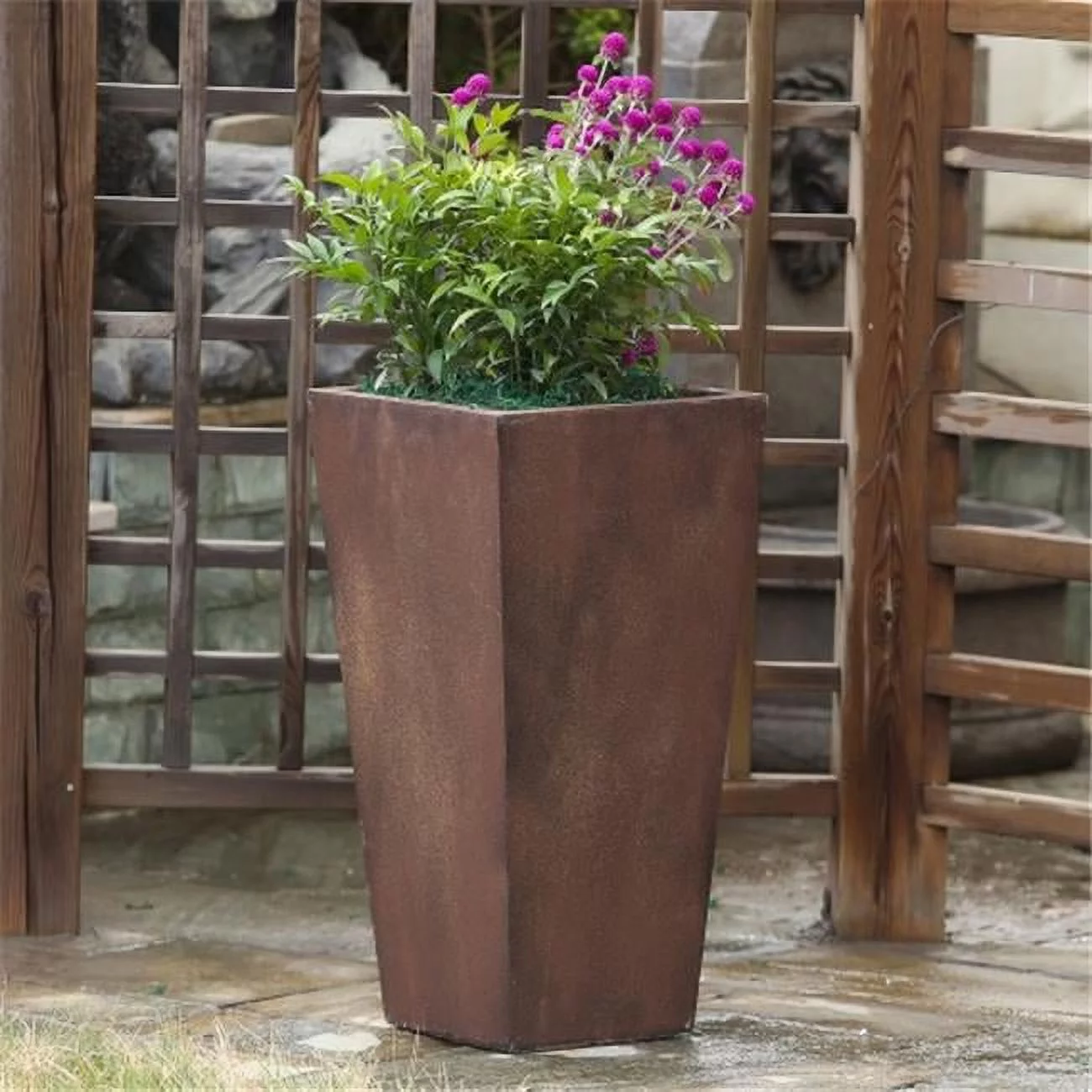 LuxenHome Rustic Brown MgO 24.2in. H Tall Tapered Planter