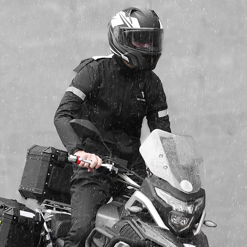 Andoer Motorcycle Rain Suit for Men, Reflective Waterproof Rain Jacket and Pants for Bike Riding Hiking
