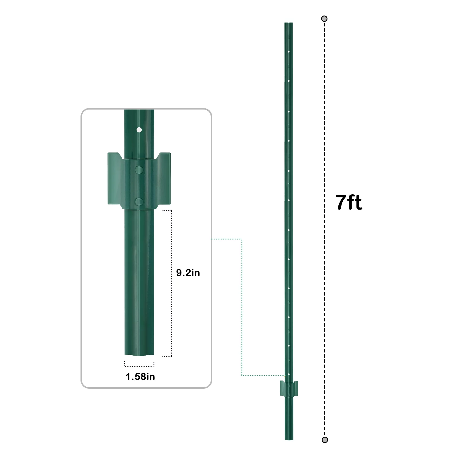 Urban Deco 7feet Metal Fence Post, Heavy Duty Garden Fence U Post for Holding Wire Fence,Green-PACK OF 10