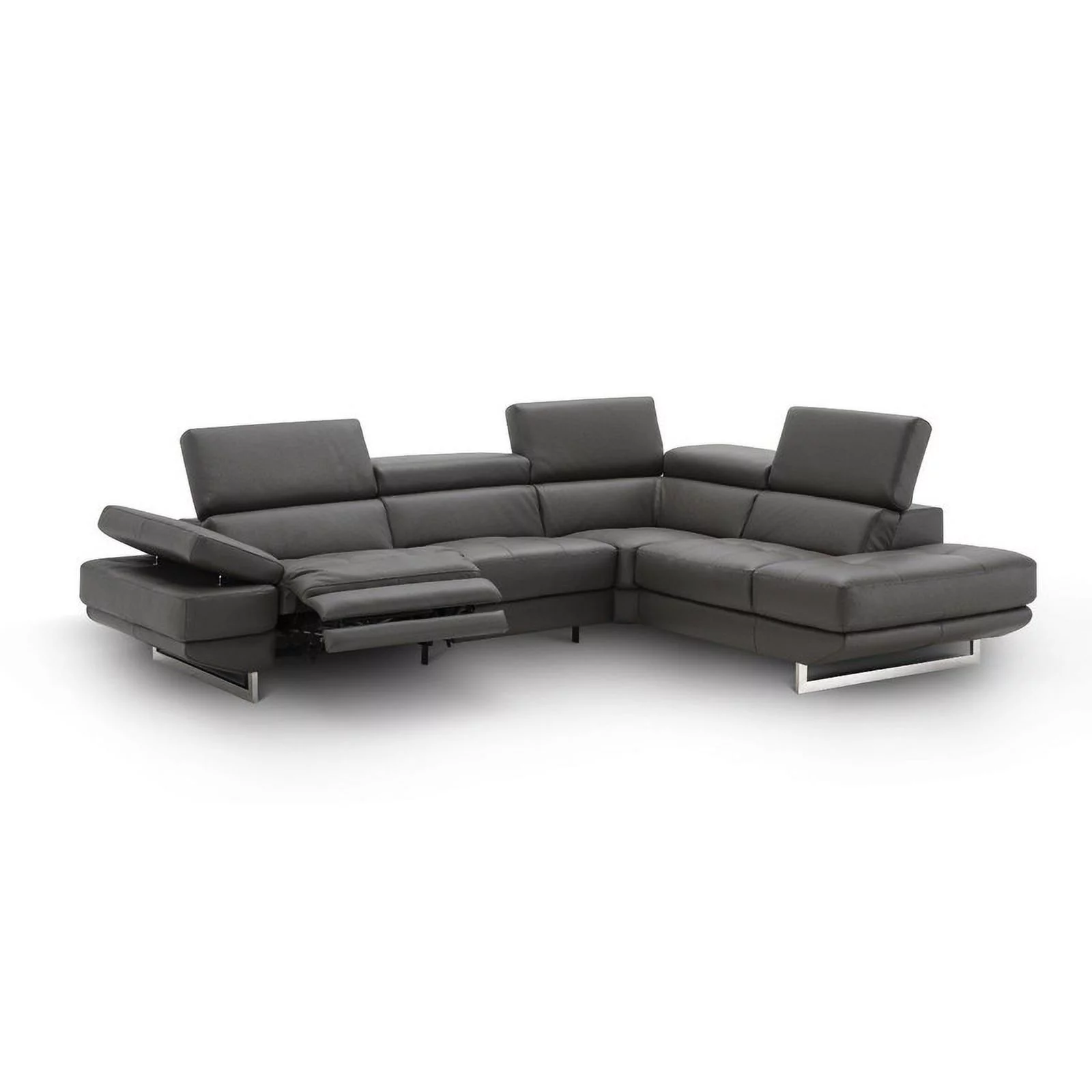 Annalaise premium Leather Recliner Sectional Sofa in Dark Grey, Left Facing Chase