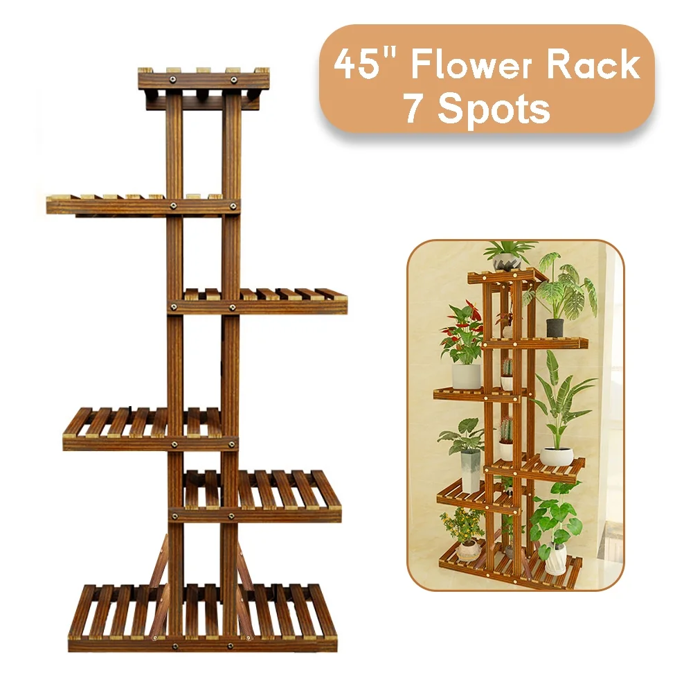 iMeshbean Outdoor Wooden Plant Flower Display Stand w/7 Wood Shelf Storage Rack Garden