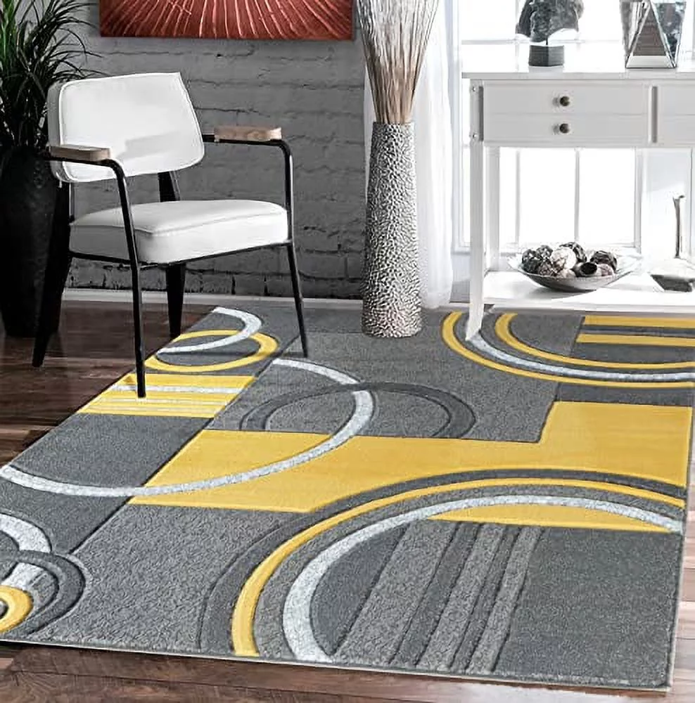 Glory Rugs Area Rug Modern Soft Hand Carved Contemporary Floor Carpet with Premium Fluffy Texture for Indoor Living Dining Room and Bedroom Area (8x10, Yellow)