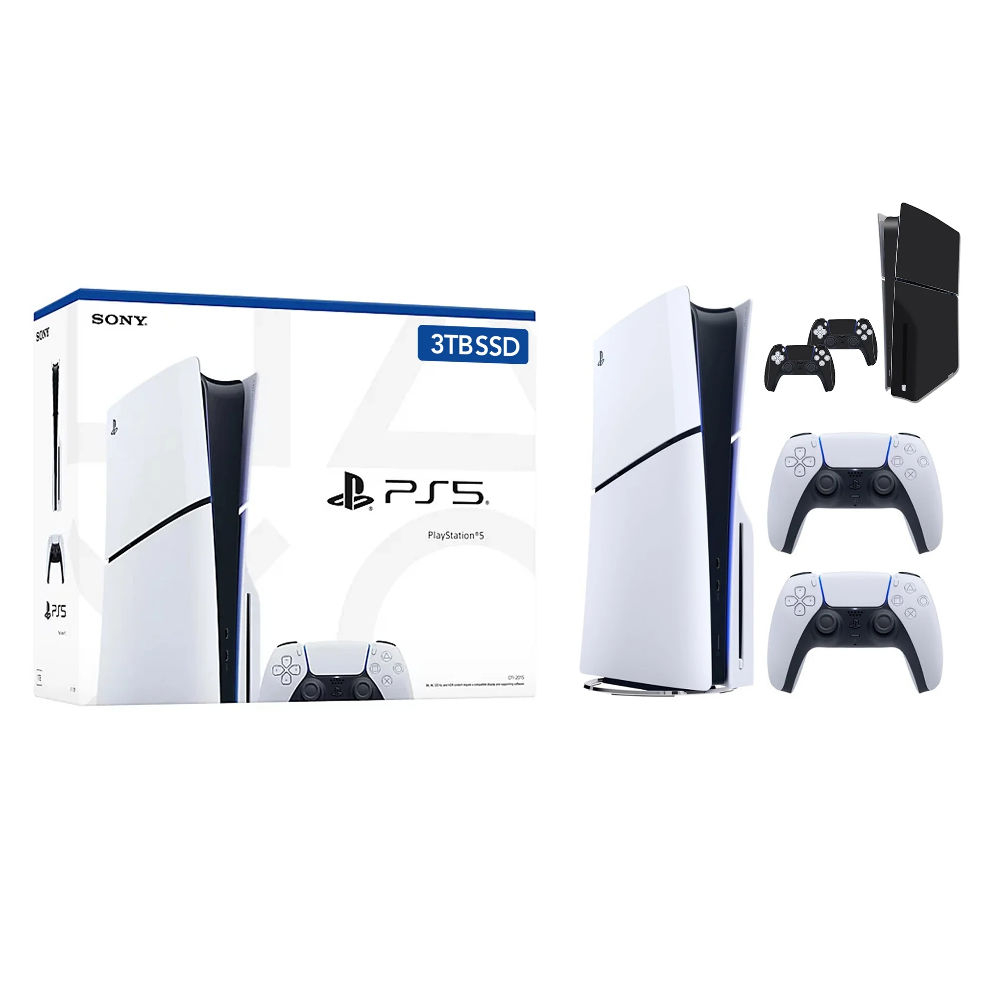 PlayStation 5 Slim Upgraded 3TB PCIe Gen 4 NVNe SSD Gaming Console Disc Drive Version AMD Ryzen Zen 8 Core CPU with 2 Wireless Controller, Customized Full Body Skins - Phantom Black - PS5 Disc Slim