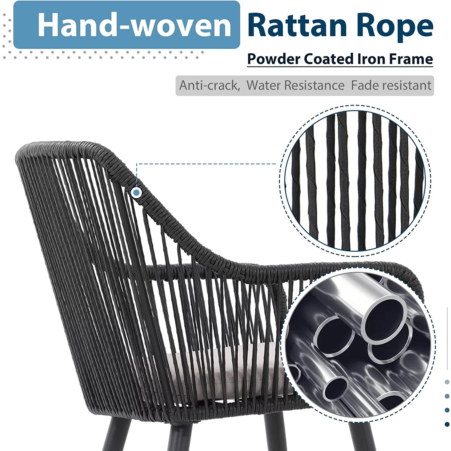 JOIVI Patio Wicker Dining Chairs, 2 Pieces Outdoor Dining Seating, All Weather Rattan Armchairs with Cushions, Indoor/Outdoor for Outside Lawn, Garden, Backyard, Black