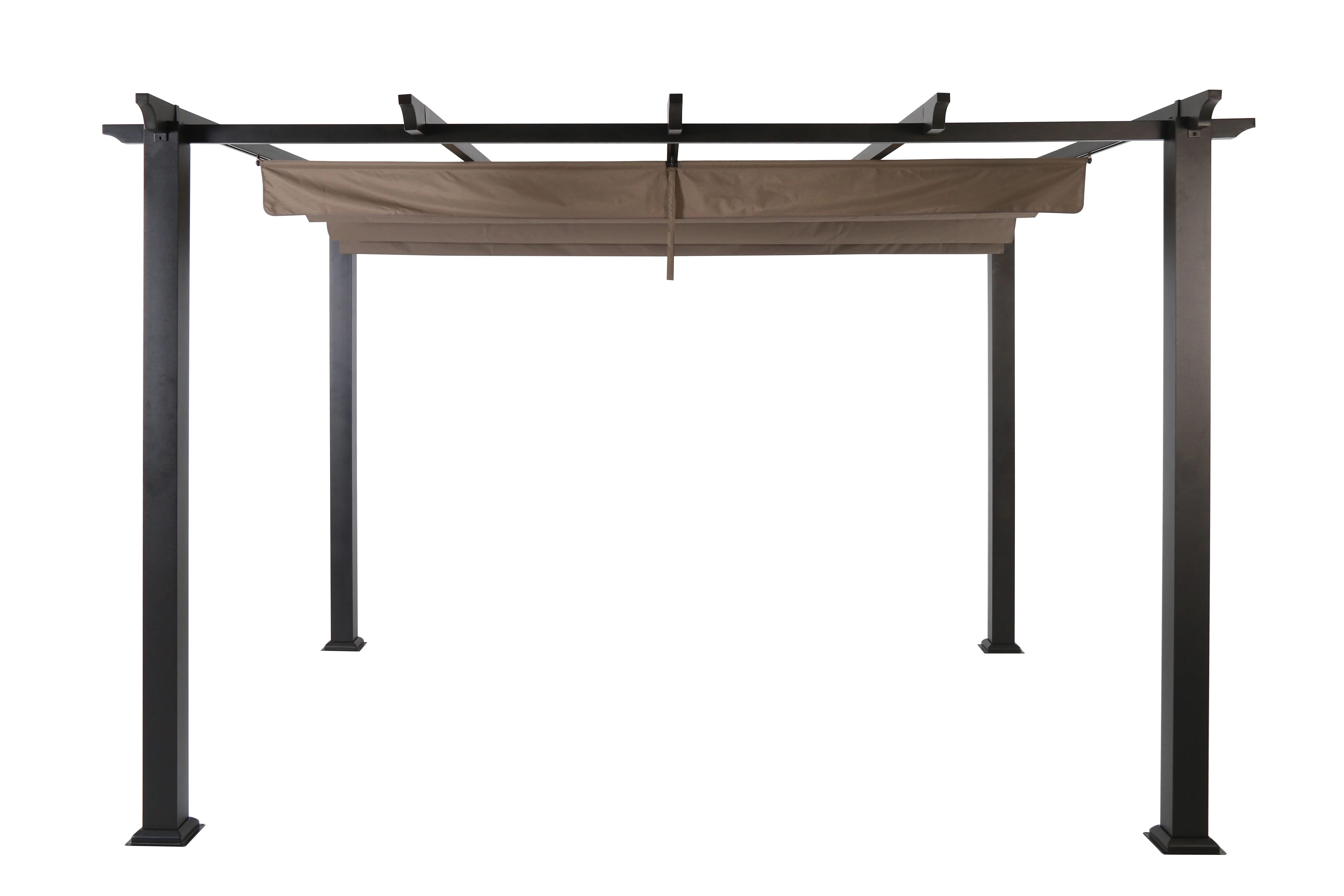 Better Homes & Gardens Meritmoor 9.5'L x 11.8'W x 7.7'H Steel Pergola with Canopy, Black/Brown