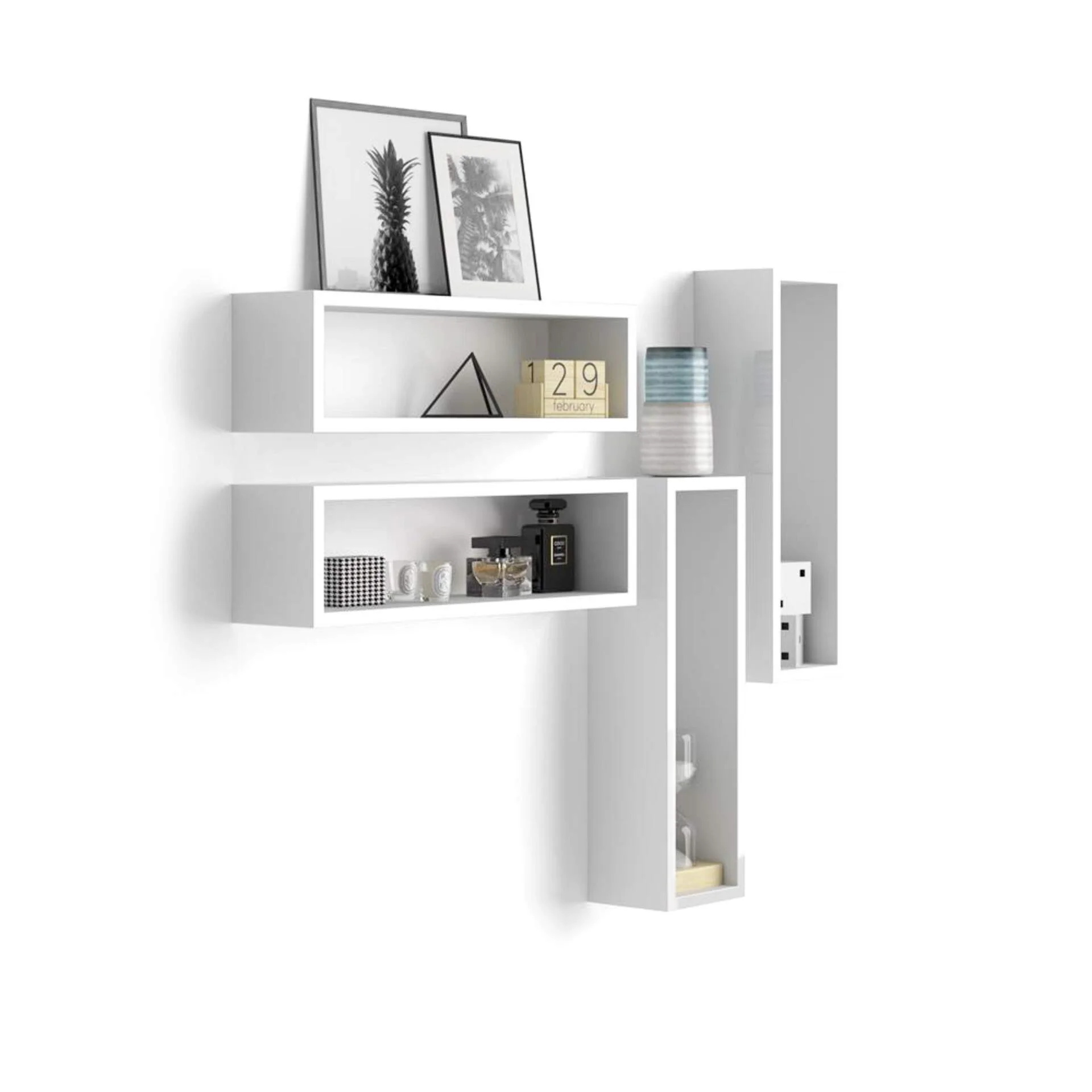 Mobili Fiver, Set of 4 Iacopo cube wall units, High Gloss White, Made In Italy