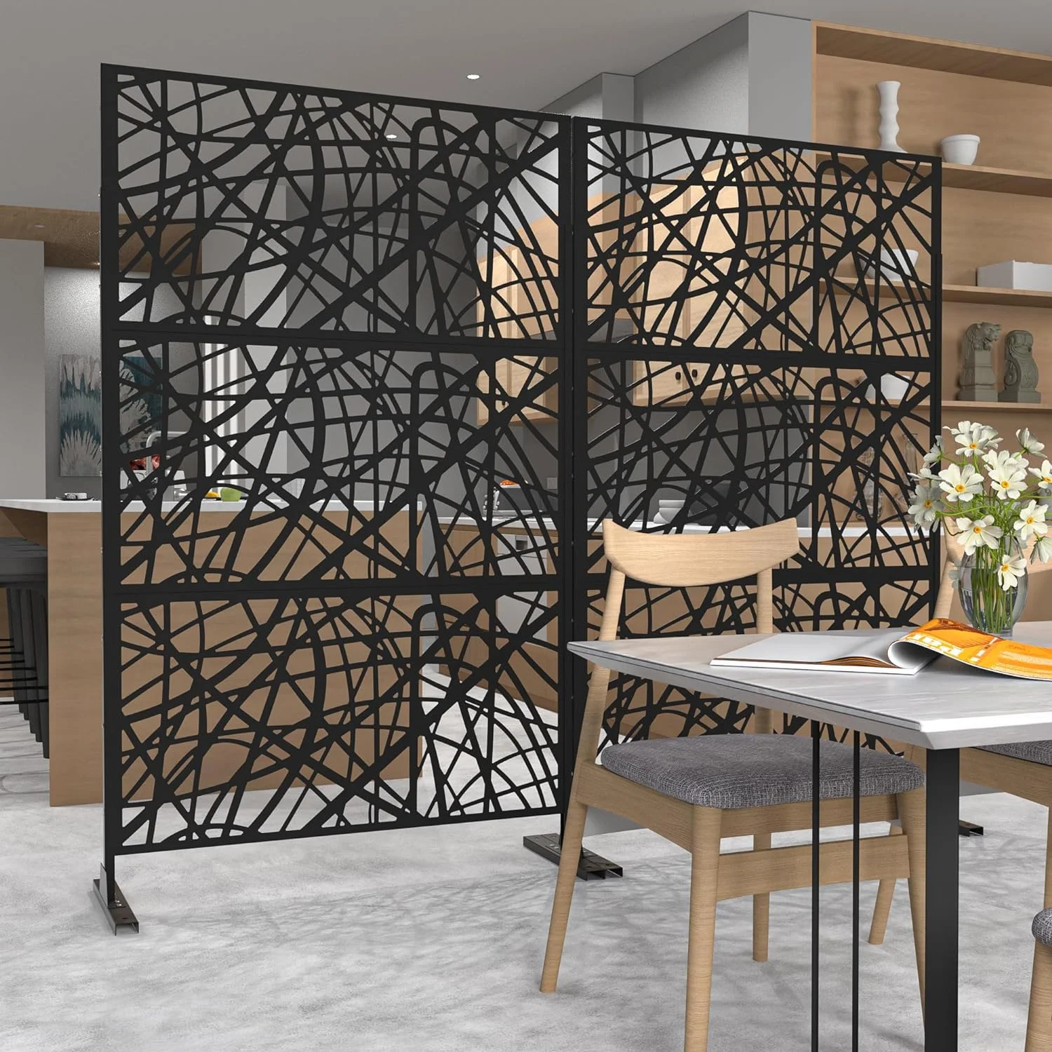 Delnavik Outdoor Privacy Screen, Metal Privacy Screen Panel Freestanding, Patio Privacy Screen Divider with Stand for Outdoor Garden Indoor Balcony, 1Pc Black