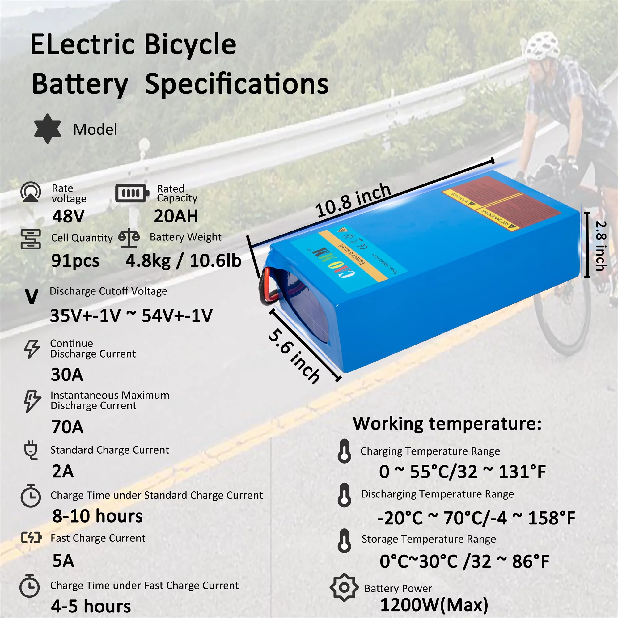 48V 20Ah Lithium Battery with Charger 48V Ebike Battery Bicycle Battery for 1200W Electirc Tricycle