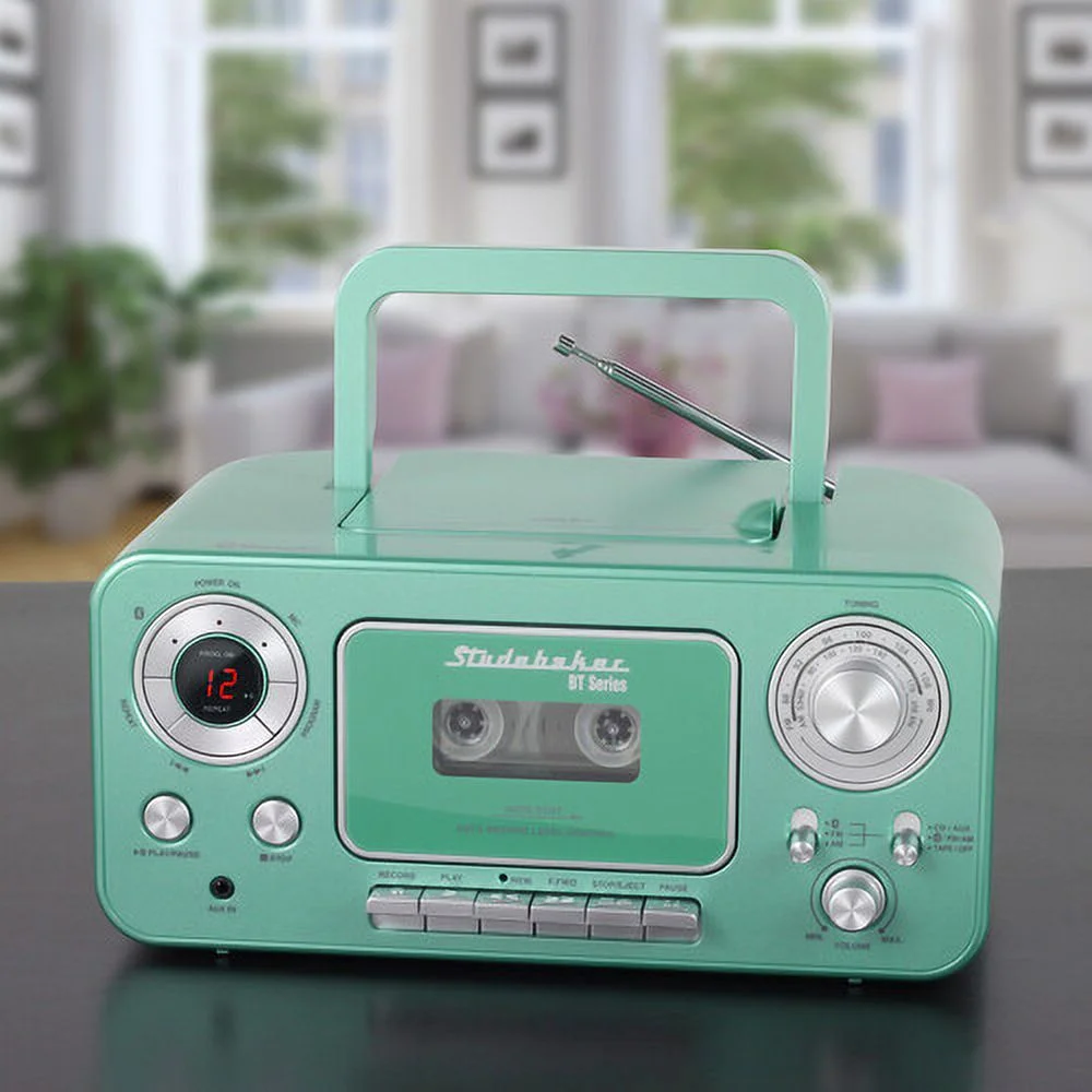 Studebaker SB2135BTTS Bluetooth Portable CD Player Radio Cassette (Teal/Silver)  [MISC ACCESSORY]
