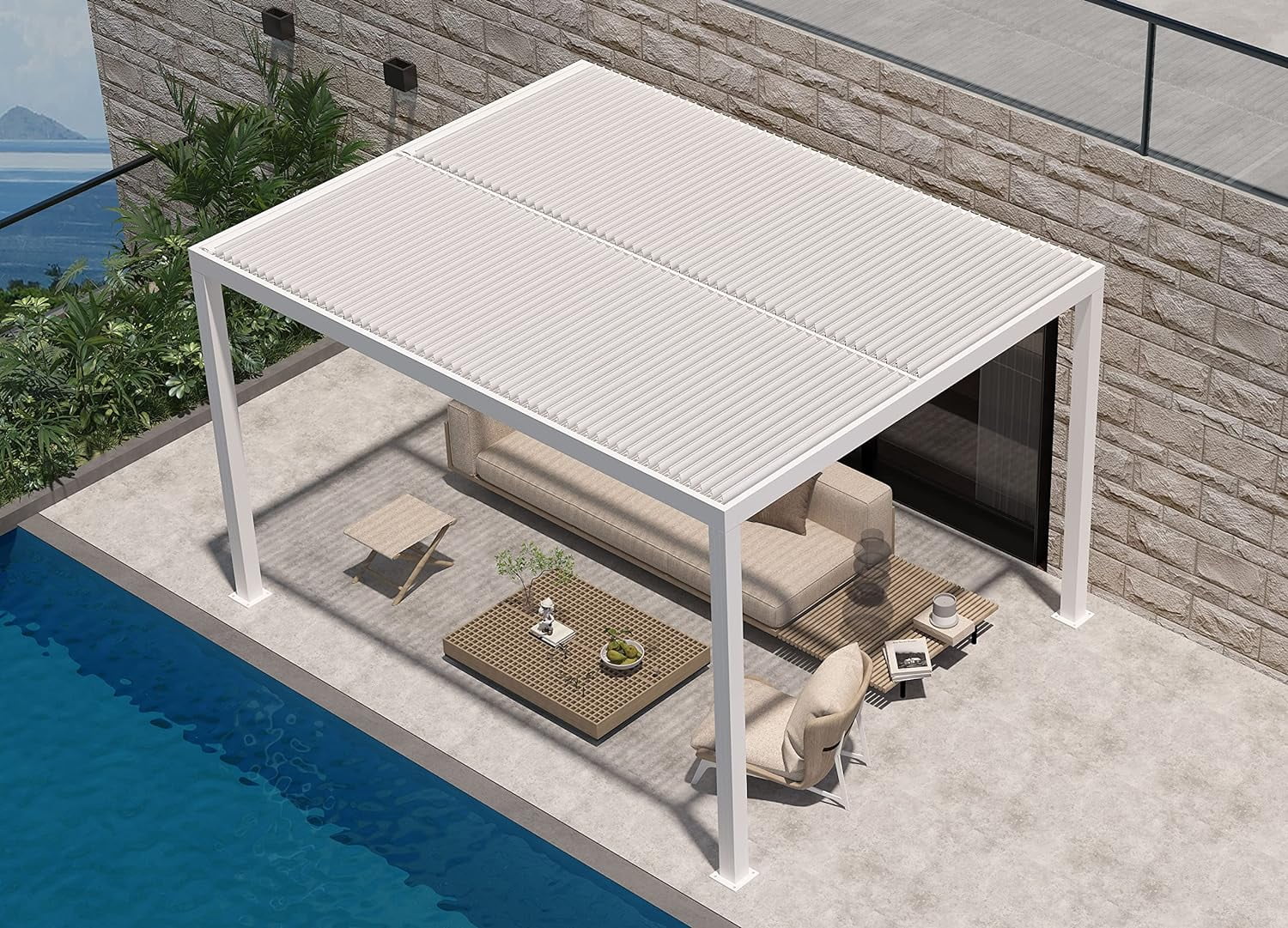 PURPLE LEAF Outdoor Louvered Pergola 10'x14' Aluminum Gazebo Modern White Patio Metal Pergola with Adjustable Rainproof Hardtop for Garden Lawns Yard