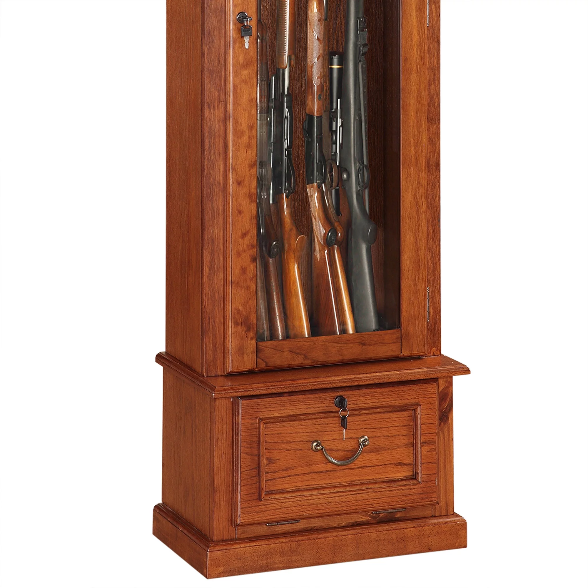 American Furniture Classics 8 Gun Key Lock Wooden Storage Display Cabinet