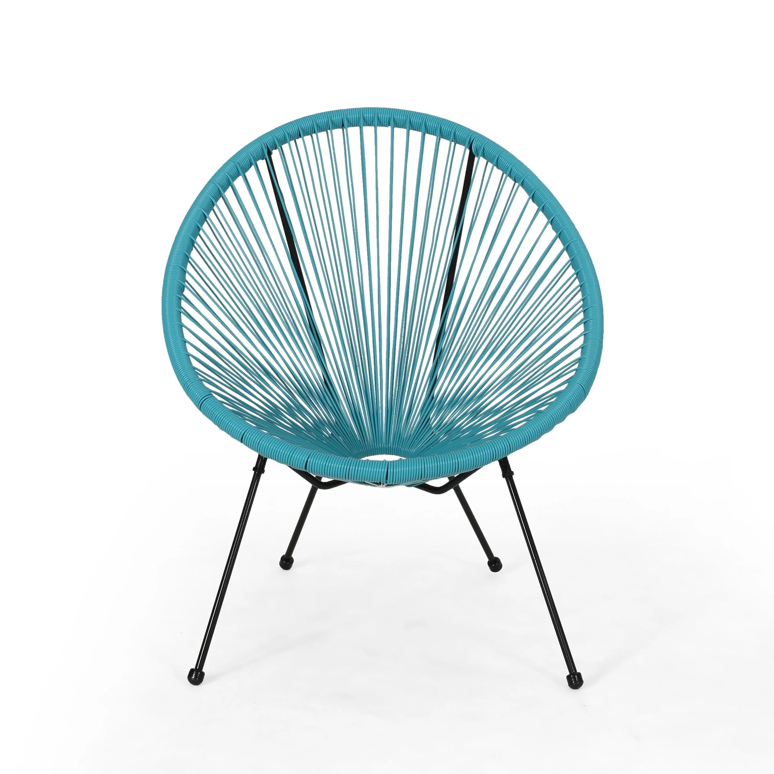 Beckett Faux Rattan Woven Acapulco Outdoor Accent Chair, Teal and Black