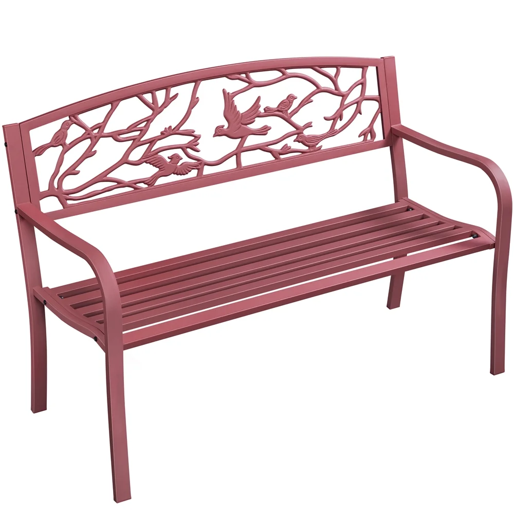 Yaheetech Patio Garden Bench with Protective footpads, Red