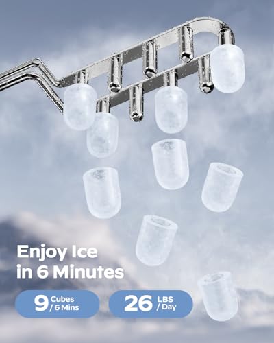 Ice Maker Countertop, 9 Cubes Ready in 6 Mins, 26 lbs per Day, Ice Machine with 2 Ice Sizes and Self-Cleaning, Portable Ice Maker with Handle for Home, Kitchen, Camping, RV, Office, Black