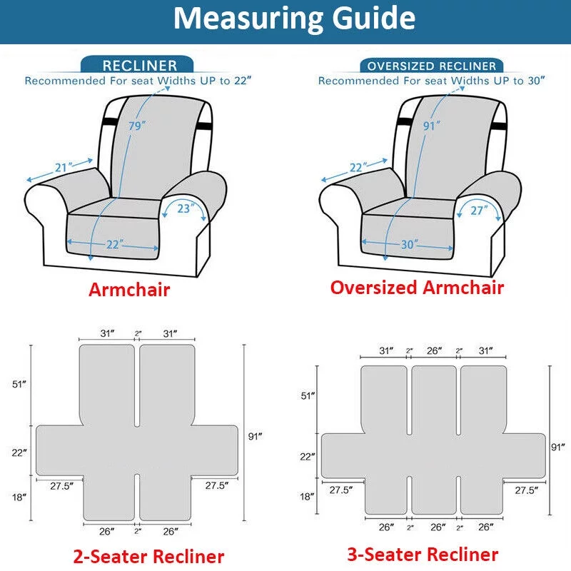 TOPCHANCES Recliner Cover, Waterproof Recliner Sofa Slipcover, Slip Proof Furniture Protector (Grey Blue, Oversized Armchair Cover)