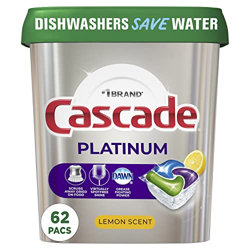 Cascade Platinum Dishwasher Pods, Dishwasher Detergent, Actionpacs, Fresh, 62 Count