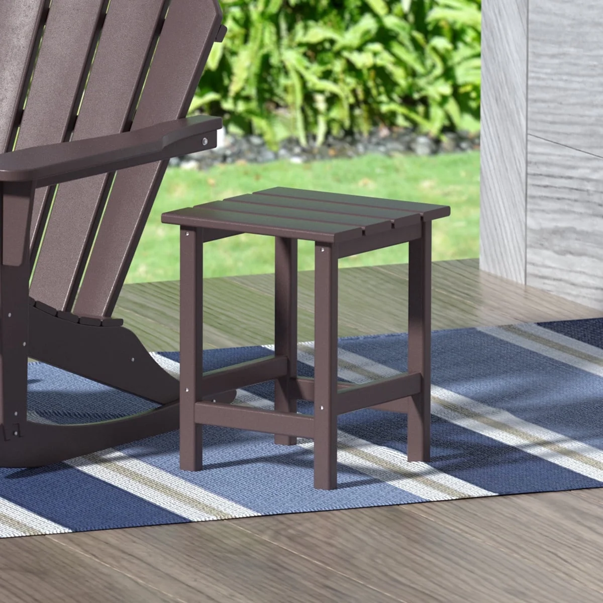 Garden Square Plastic Adirondack Outdoor Side Table, Dark Brown
