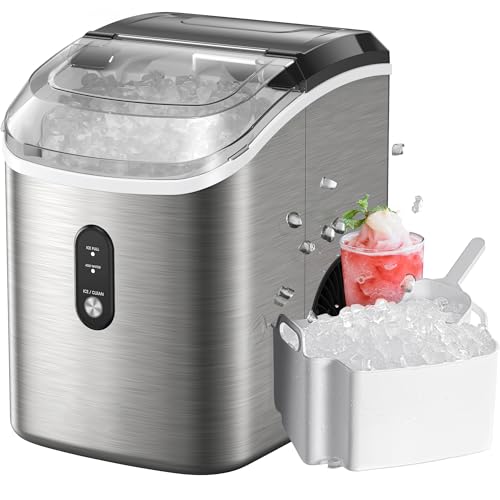 Nugget Ice Maker Countertop, Pellet Ice Machine with Self-Cleaning Function, Produces 33 lbs of Chewable Ice in 24 Hours, Sonic Ice Maker Perfect for Home Kitchens and Offices, Black