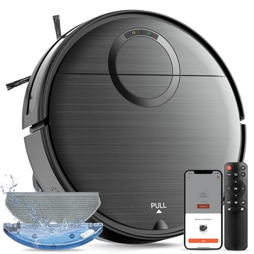 Robot Vacuum and Mop Combo, 2 in 1 Mopping Robotic Vacuum Cleaner with Schedule, Wi-Fi/App/Remote, Max Suction 2000Pa, Self-Charging, Slim, Ideal for Hard Floor, Pet Hair, Low-Pile Carpet