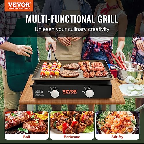 VEVOR Griddle Flat Top Griddle, Outdoor Cooking Station with Side Shelves, Steel Natural Gas Griddle, Restaurant Portable Grill