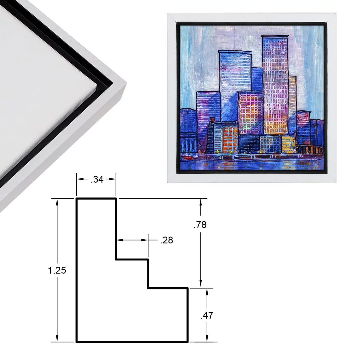 Jerry's Artarama 3/4 Core Floater 3 Pack Frames for Canvas Artwork Display [12x12 - White] - Perfect for Home Wall Decor, Bedroom Wall Art, Living Room Decor - Wall Art Frame with Floating Effect