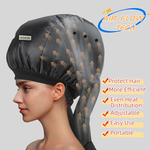 Hooded Hair Drying Bonnet Large Size for Heavy&Long Hair,Portable Heat Cap for Nature Curls,Hair Dryer Bonnet Curly Hair,Deep Conditioning at Home,Hair Dryer Diffuser Cap for Curly Hair