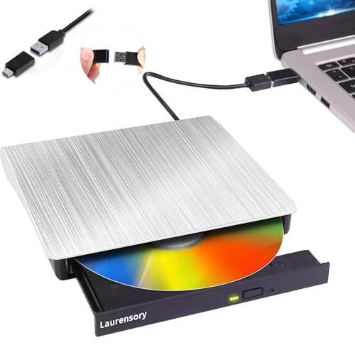 External DVD Drive USB 3.0 Type-C USB Portable Player for Laptop CD DVD +/-RW Disk Drive CD ROM Burner Writer CD/DVD Burner Reader Compatible with Desktop Windows Linux OS Apple MacBook