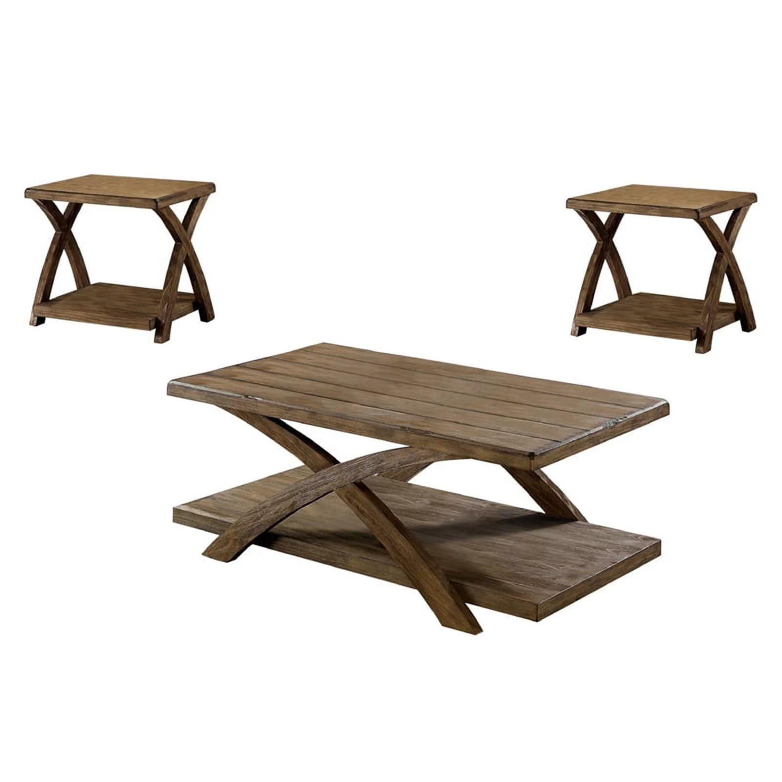 Furniture of America Pederson Rustic Wood 3-Piece Coffee Table Set in Oak