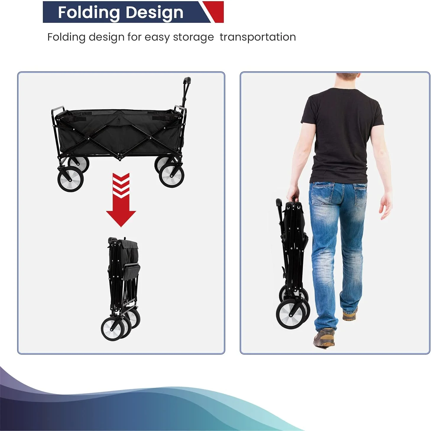 FDW Collapsible Folding Wagon Garden Cart All-Terrain Wheels Garden Grocery Wagon (Black)