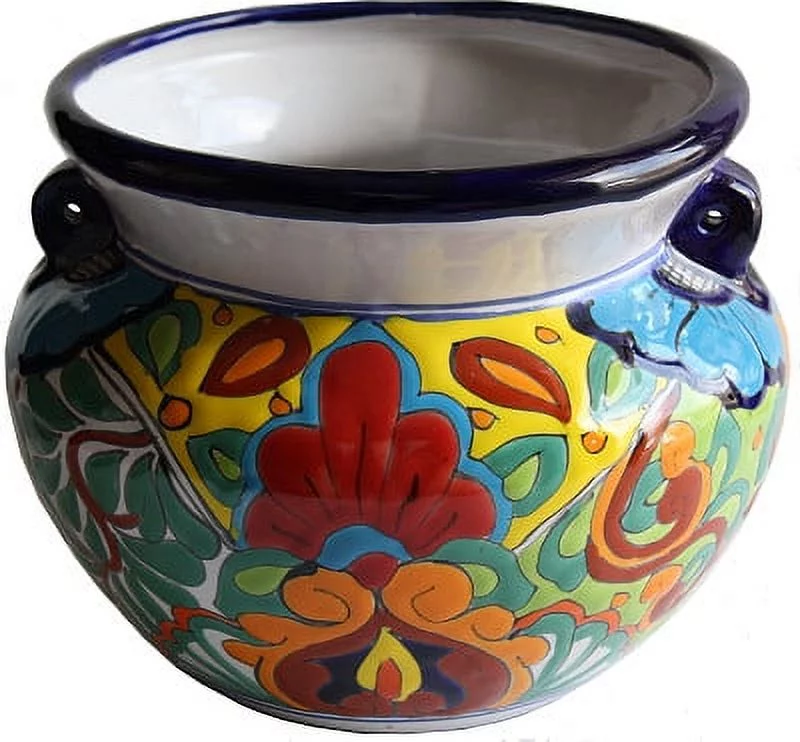 Small-Sized Rainbow Mexican Colors Talavera Ceramic Garden Pot