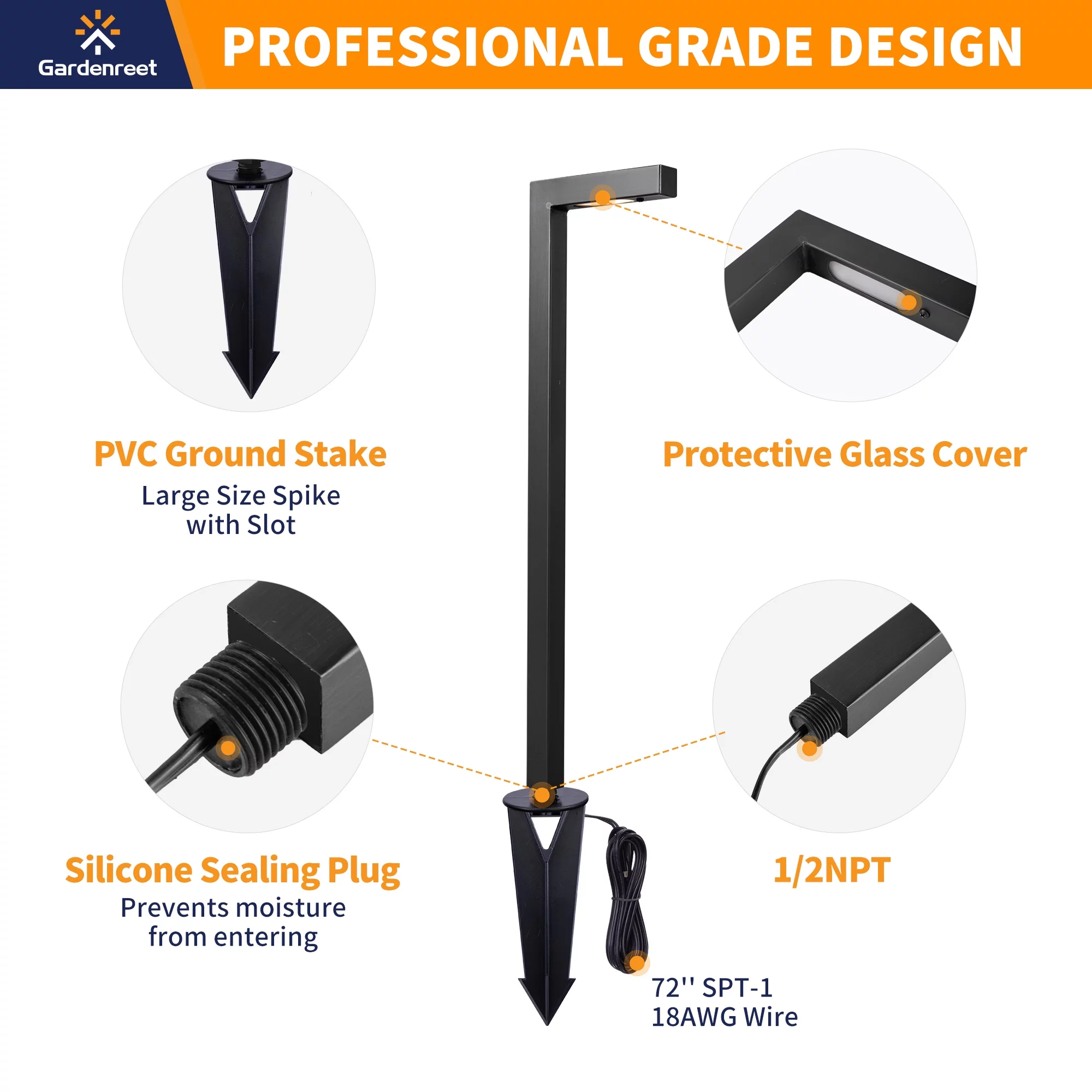 Gardenreet Brass Pathway Lights Black, Outdoor LED 12V Low Voltage Landscape Path Lights(L) for Walkway Driveway Garden Yard Without G4 Bulb(4 Pack)