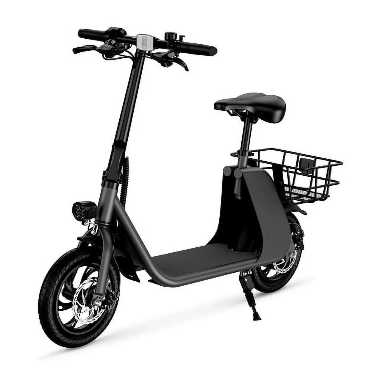 Windhorse C2 Urban Cruiser  450W Brushless Motor - Foldable Electric Scooter for Adults with Seat and Carry Basket - 36V Battery - Max Speed 15 mph with Max Load 265lbs - E-Mopeds for Adults (Black)