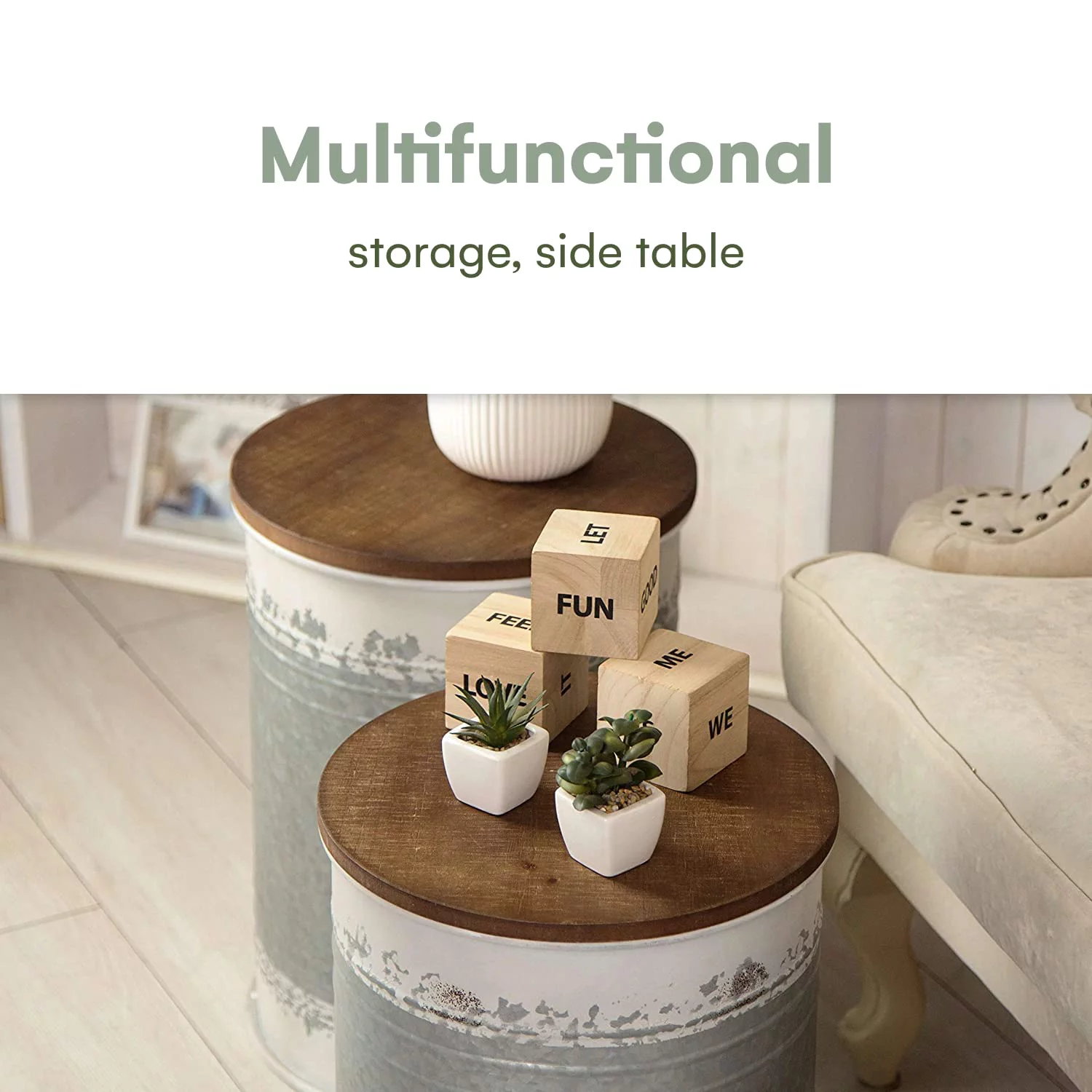 Hallops Farmhouse Accent Side Table - Set of 2 (Distressed White) | Accent Table, Living Room End Tables, End Table with Storage, Drink Table, Farmhouse End Table