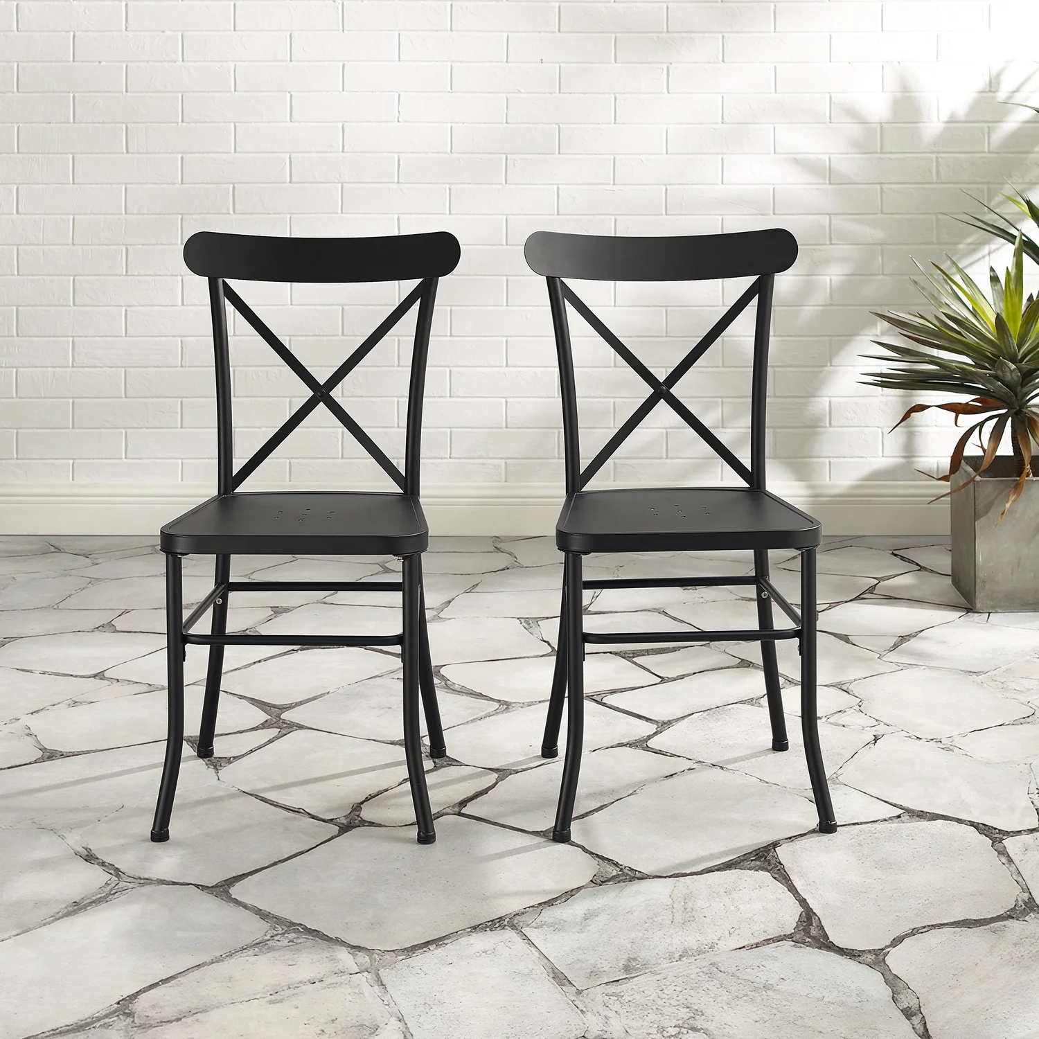 Crosley Furniture Modern Astrid Metal Patio Dining Chair in Black (Set of 2)