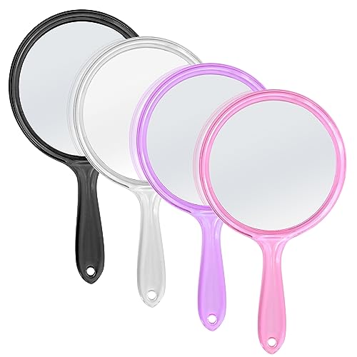 D Handheld Mirror with Handle, Hand Mirror Small Doule Sided Magnifying Mirror 1X 2X, Handle Makeup Mirror, Acrylic Handheld Mirror Rounded Shape, Transparent 1 PCS