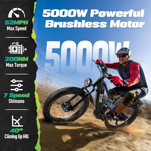 5000W Dual Motor Electric Bike for Adults 52MPH with 60V 32AH Battery, 26x4 Fat Tire All Terrain Ebikes, Full Suspension E Bike, SHM 7-Speed Gear Electric Bicycle(63v) (63V-3-1)
